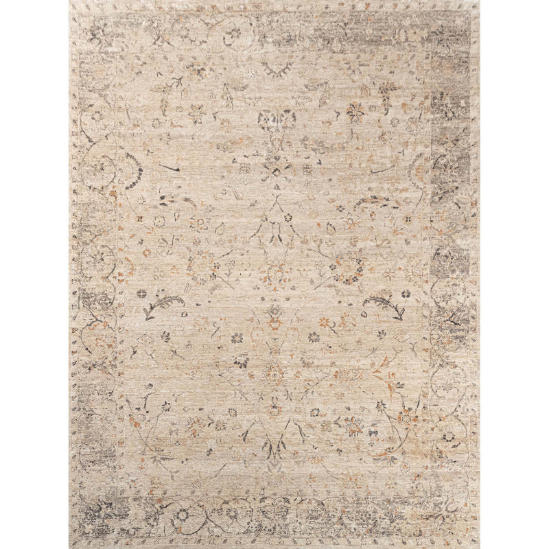 Hand Knotted Oriental Area Rug in Ivory/Gray/Orange, Rectangle 5' x 8'
