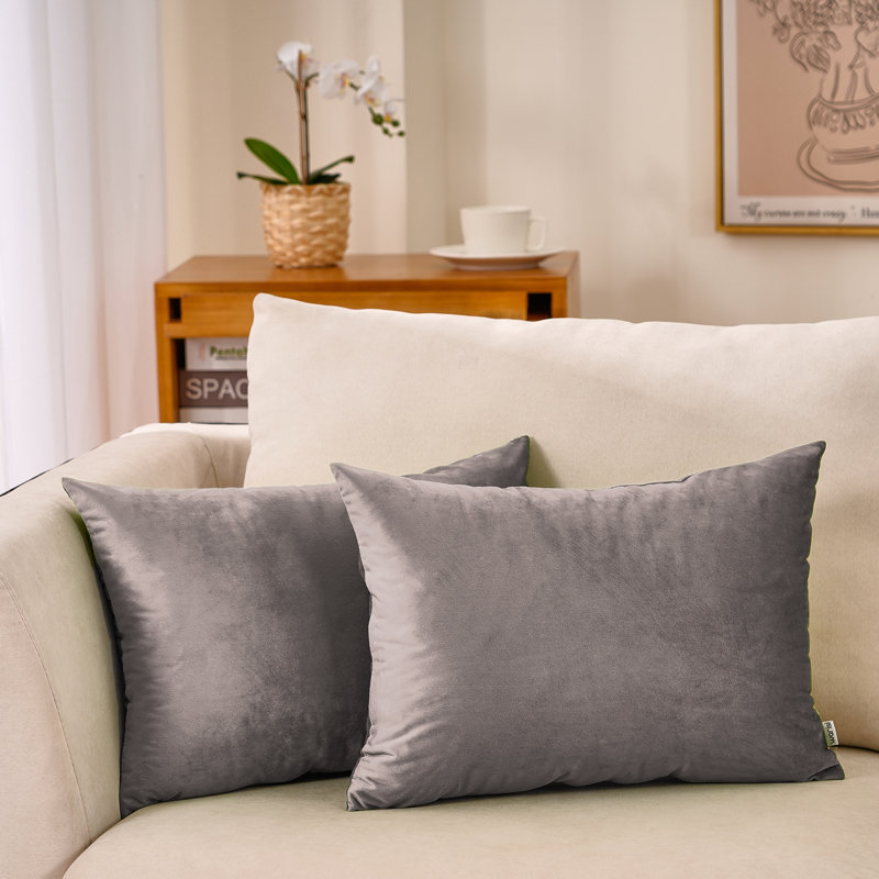 Velvet Reversible Throw Pillow, Gray, No