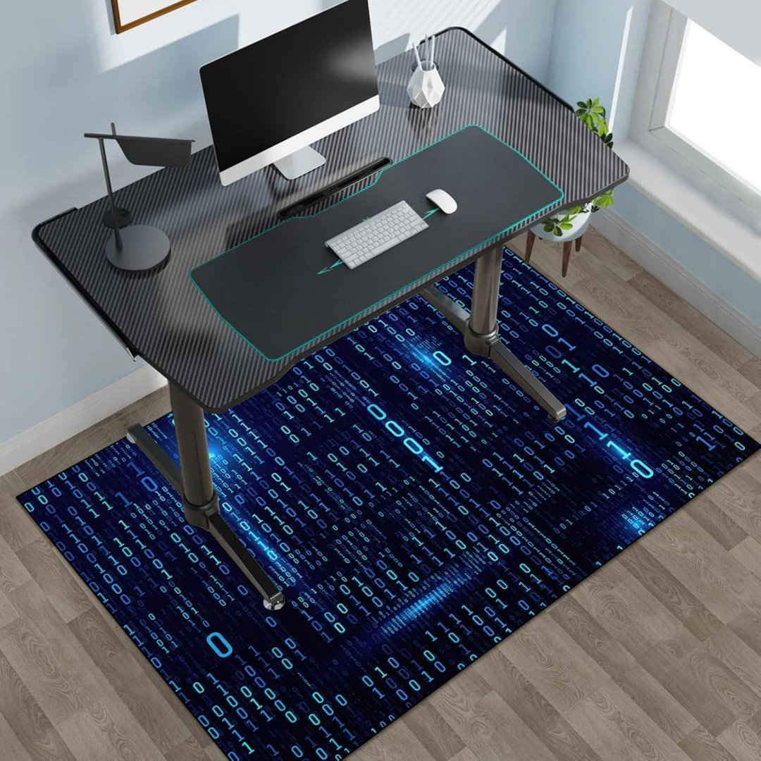 East Urban Home Washable Game Area Rug, Blue Binary Code Design Gaming ...