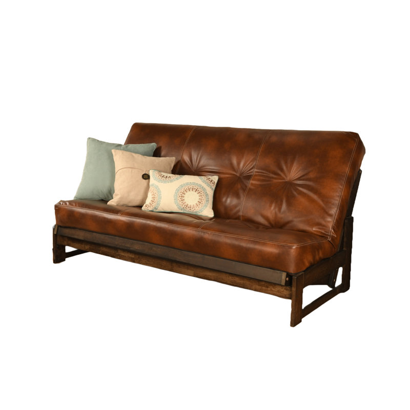 Stratford Full / Double 74'' Upholstered Futon And Mattress, Oregon Trail Saddle Faux Leather