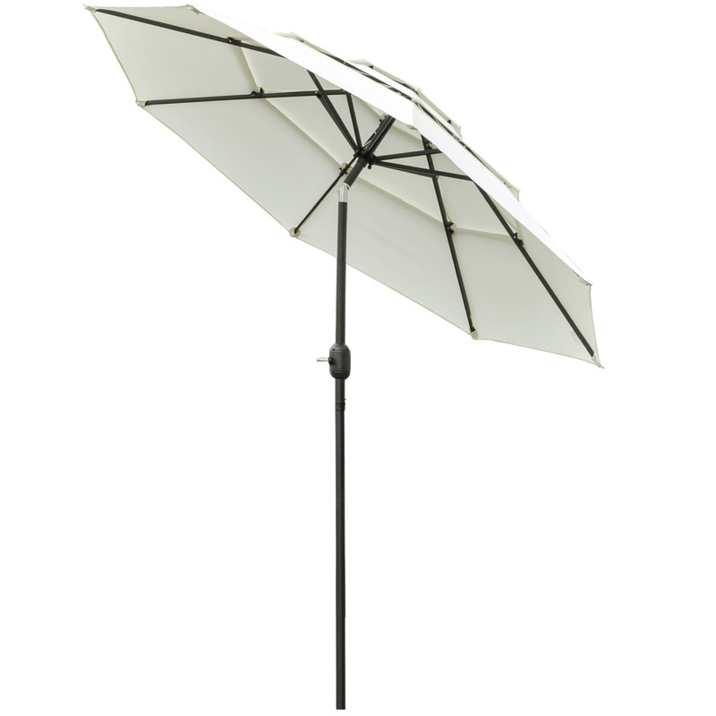 Parasol de marché extérieur à 3 niveaux avec manivelle, inclinaison à bouton-poussoir pour terrasse, jardin et pelouse Outsunny