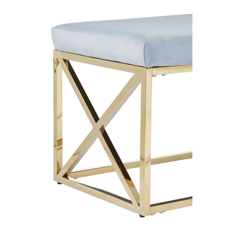 Sayyed Velvet Upholstered Bench, Gold, Grey