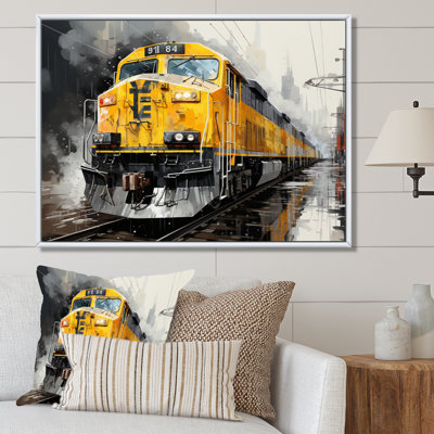 Yellow Grey Train Geometric Momentum Yellow II - Transportation Wall Decor