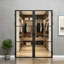 Portes intérieures doubles à 3 panneaux en verre clair, 60 po x 80 po, portes françaises en aluminium noir mat pour salon et salle à manger-136026385