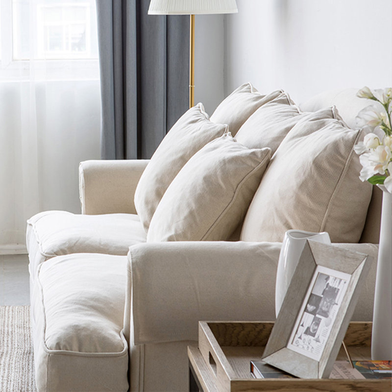 Causeuse coussin beige en coton et lin