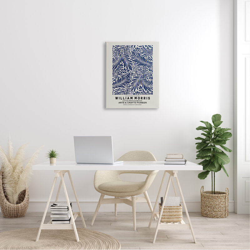 " Blue Floral Leaves Botanical Pattern Exhibition Flyer " Graphic Art Print, 24" W x 24" H, Wall Plaque