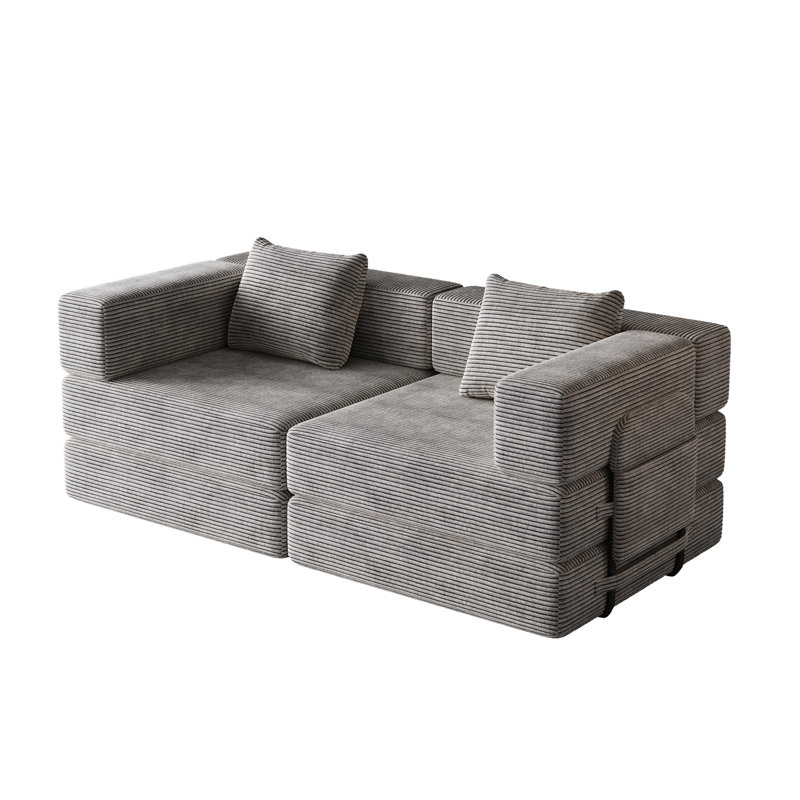 Convertible Sofa Bed, Light Gray Corduroy