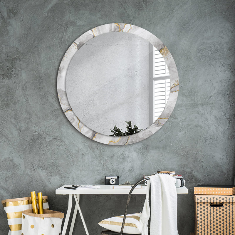 Huldar Round Glass Framed Wall Mounted Accent Mirror , Grey/Gold/White