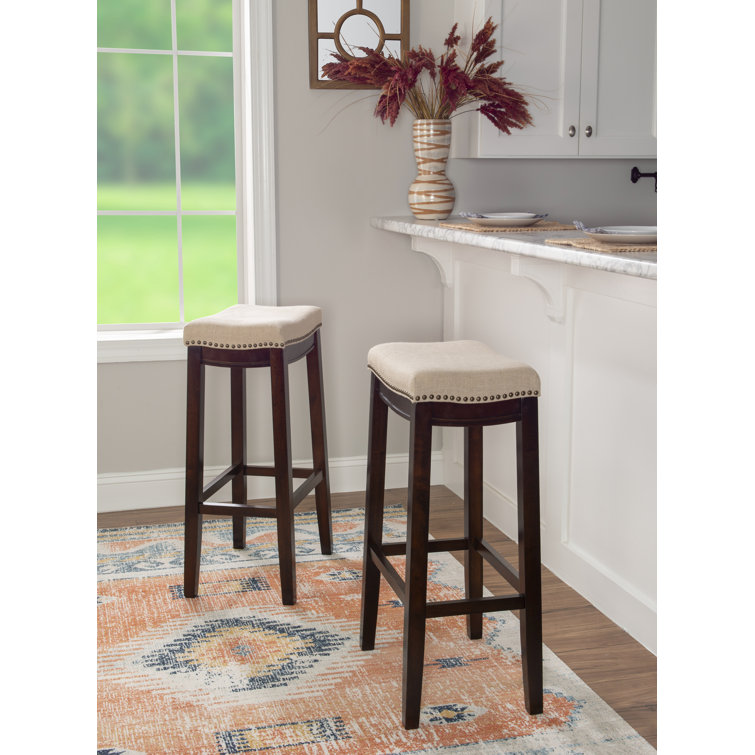 Claridge Counter & Bar Solid Wood Backless Stool with Upholstered Seat