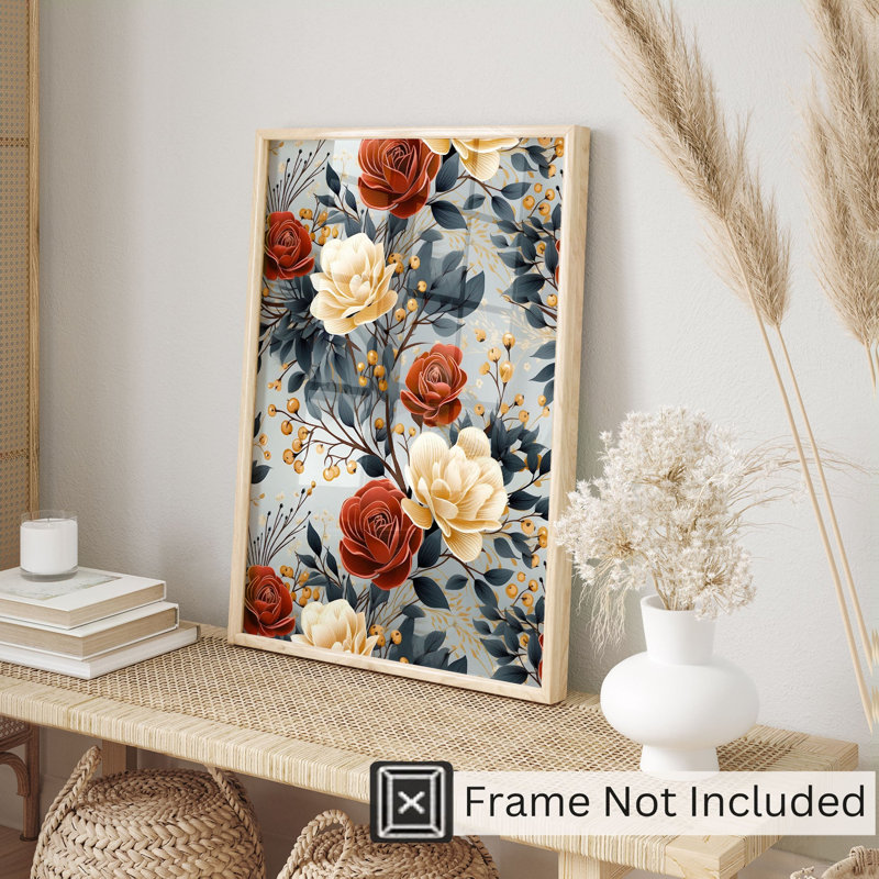 «Floral Rose Flowers», reproduction d'art non encadrée, H 30 po x l 20 po