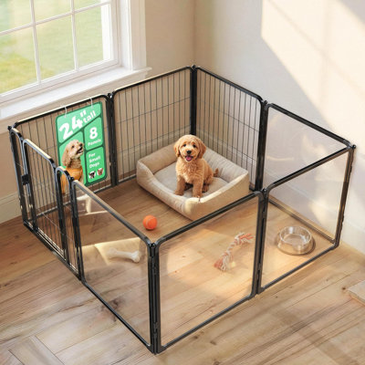 Enclos pour chien en acrylique et en fil métallique AuraSpace Pro, 24 po de hauteur, 24 po pour chiots et petits chiens, noir