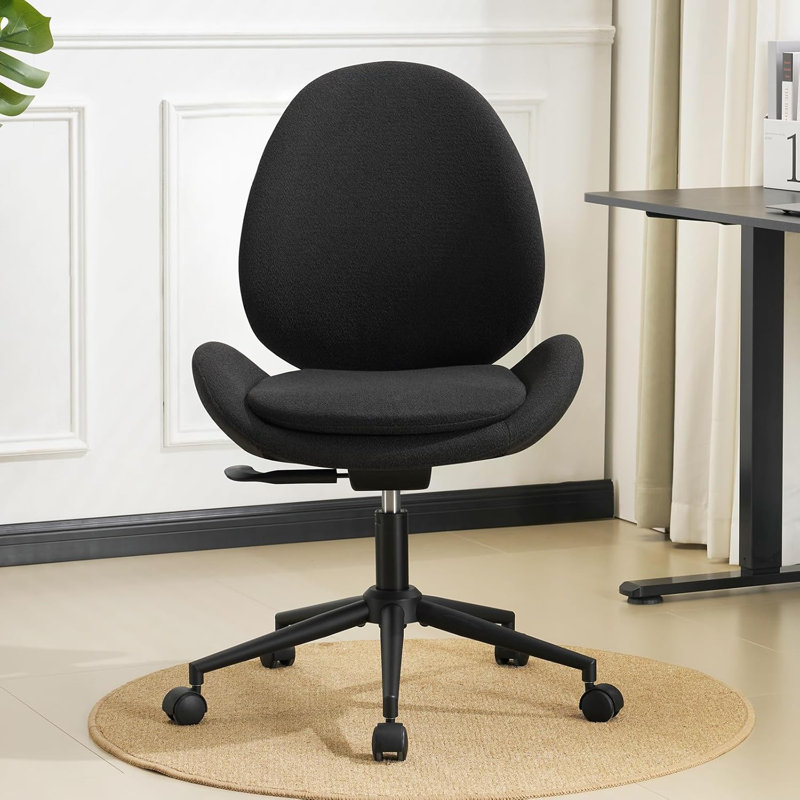 Fauteuil de bureau pivotant en chenille sans accoudoirs avec roulettes, coussin double couche et fonction berçante pour le bureau à domicile