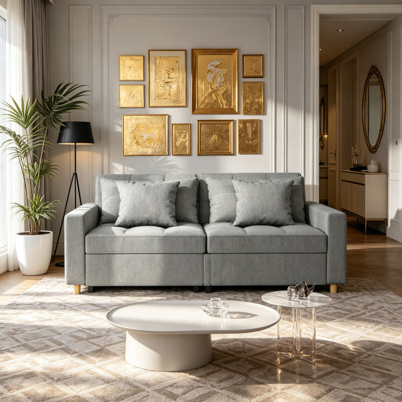 2 Seater Linen Sofa Bed, Grey