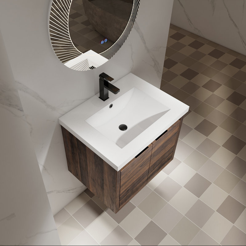 Meuble-lavabo flottant 24 po avec lavabo, Bois espresso