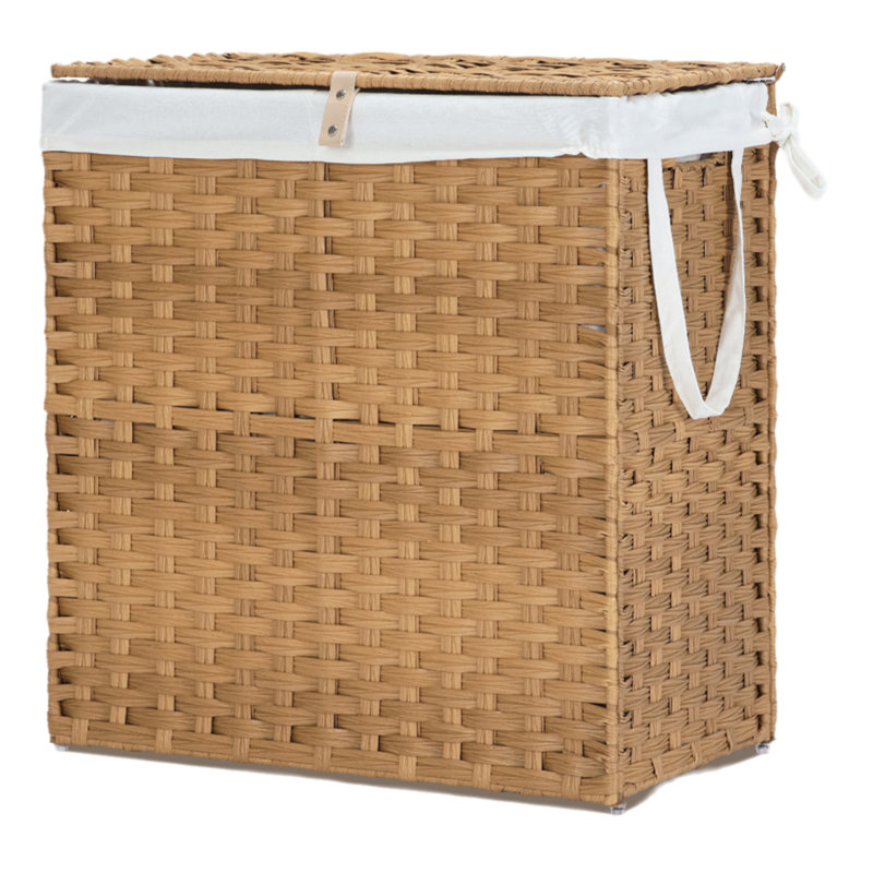 Laundry Basket With Lid, Brown, 23.6" H x 12.9" W x 22.4" D