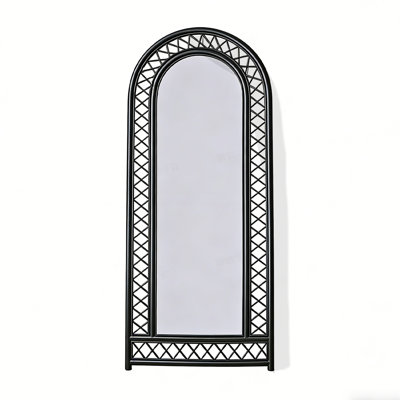 Retro Curved Rattan Woven Hollow High-Definition Full-Length Mirror
