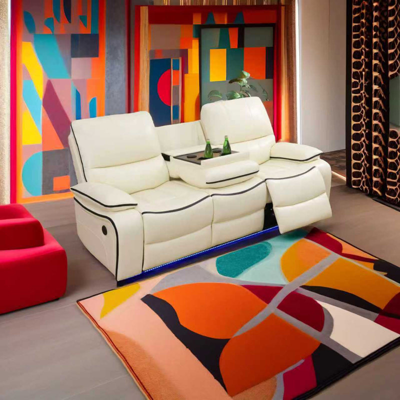 Cream White Bonded Leather Living Room Intelligent Recliner Sofa Set