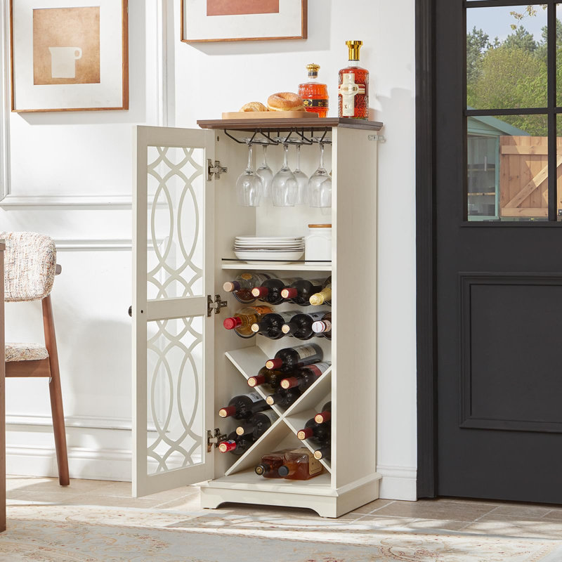 Meuble-bar à vin en bois avec portes vitrées, Blanc