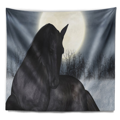 Tapisserie cheval noir au clair de lune