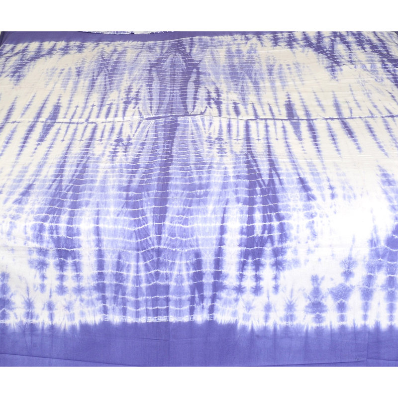Ensemble de draps en coton blanc et bleu Batik - Couvre-lit Rajasthani teint à la main avec housses de literie