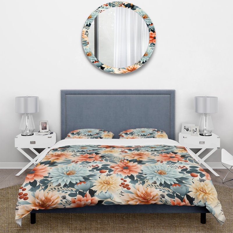 Ensemble de housse de couette à motif floral Blue And Red Geometric Dahlia Harmony Elegance