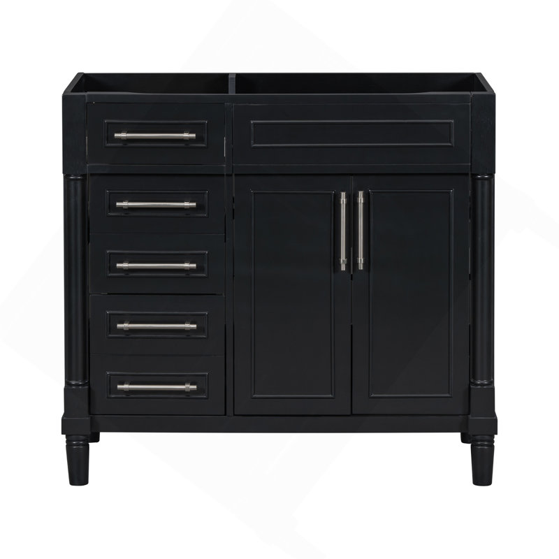 Meuble-lavabo de salle de bain 36 po sans lavabo, armoire de rangement autoportante avec 2 tiroirs et un tiroir basculant, meuble-lavabo avec cadre en bois massif seulement, tablette à hauteur réglable
