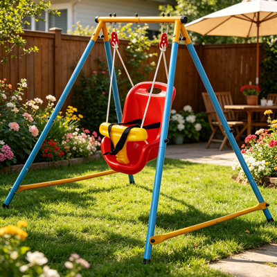 Baby Toddler Indoor/Outdoor Metal Swing Set With Safety Belt For Backyard