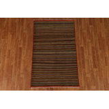 Tapis brun en laine noué à la main de conception unique 3 pi 1 po x 4 pi 11 po New Age