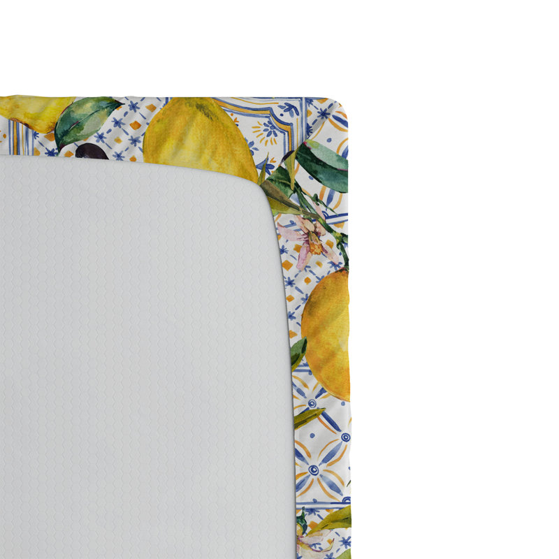 Drap-housse Ambesonne Agrume de jardin Olive exotique moutarde Indigo foncé blanc, Drap-housse de taille simple