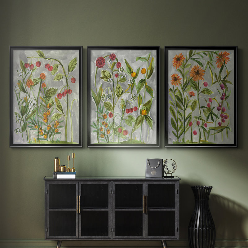 Dear Nature I - Toile tendue avec châssis sur mesure - 3 pièces, H 30 po x l 63 po, Noir, noir, noir, noir