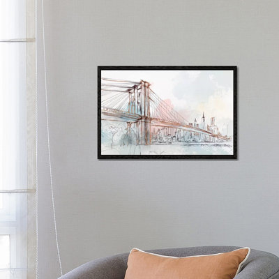 Blushing Brooklyn Bridge by Isabelle Z - Print on Canvas