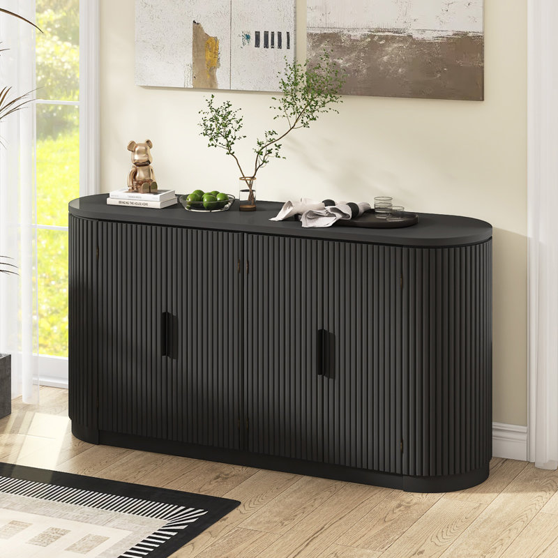 63" W Modern Sideboard With Adjustable Shelves, Black