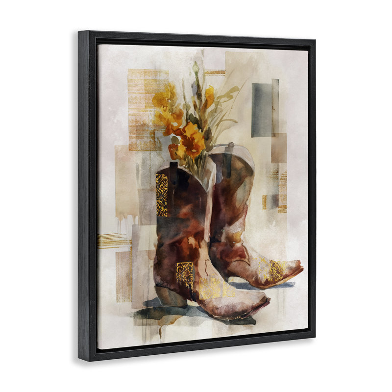 Cadre flottant Western Roots & Blooms, design par Svetlana Aleynikova, H 21 po x l 17 po, Cadre flottant noir de jais