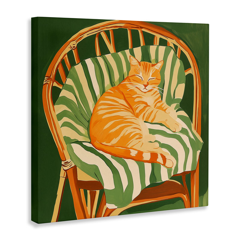 Chaise chat en rotin, toile par Walker Noble, H 30 po x l 30 po