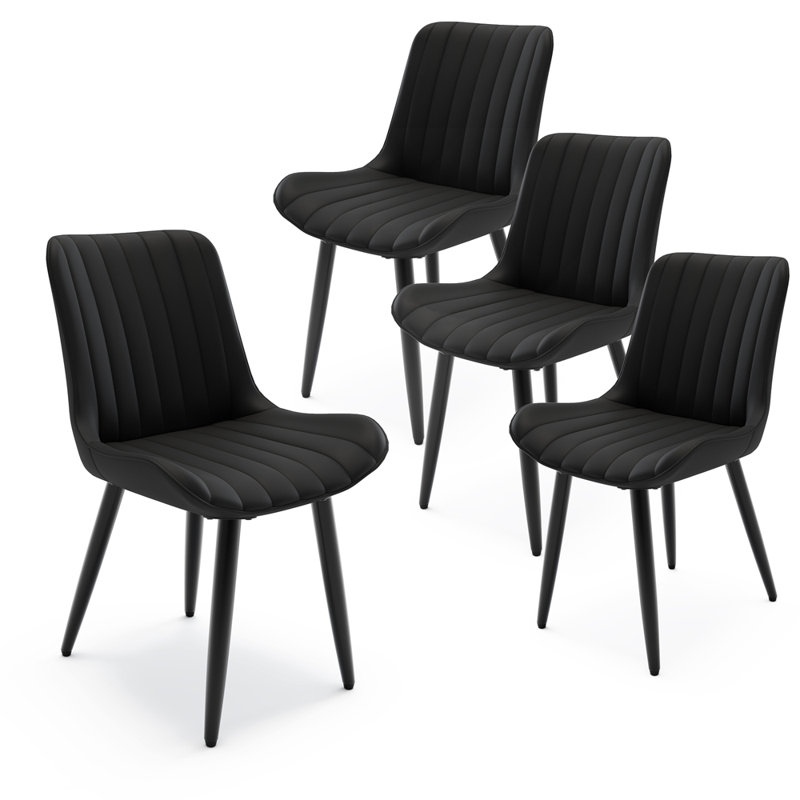 Ensemble de 4 chaises de salle à manger modernes en similicuir, 4, Noir