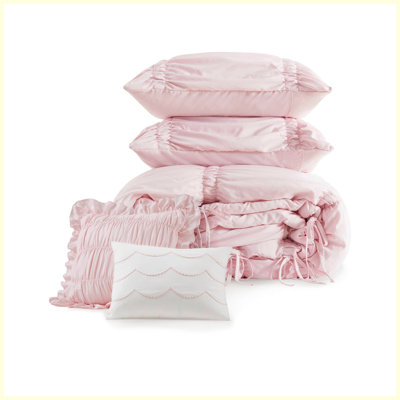 5-Piece Full/Queen Solid Pink Comforter Set