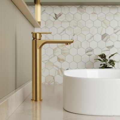 Single Hole Vessel Bathroom Faucet, Single Handle Bathroom Sink Faucet with Drain Assembly
