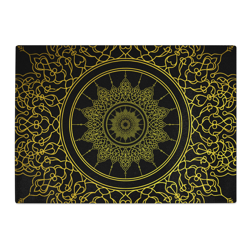 Ornamental Circles in Gold Chopping Board, 0.4cm H x 28.5cm W x 39cm L