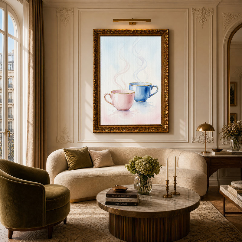 Art mural sur toile rose et bleu, H 24 po x l 16 po