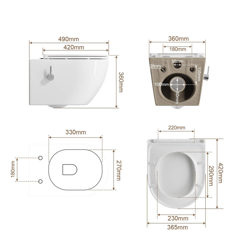 HOROW Wall Hung Bidet Toilet with Side Control, 360° Adjustable Nozzle, Warm/Cold Water, Rimless Design, Soft-Close Seat, White