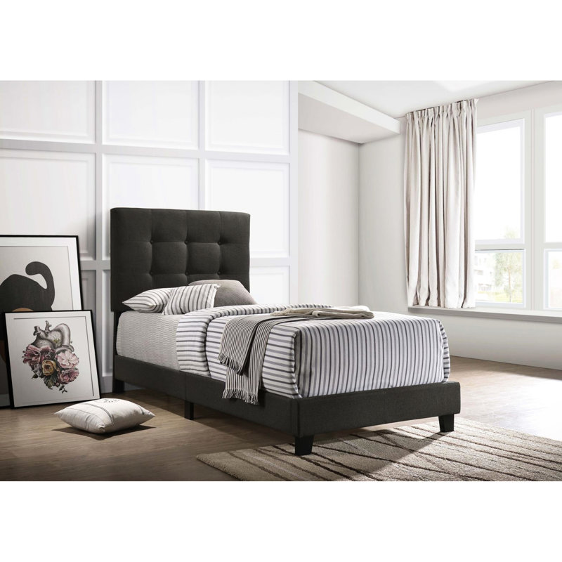 Lit simple gris anthracite pour chambre à coucher avec panneau de style et nuits confortables