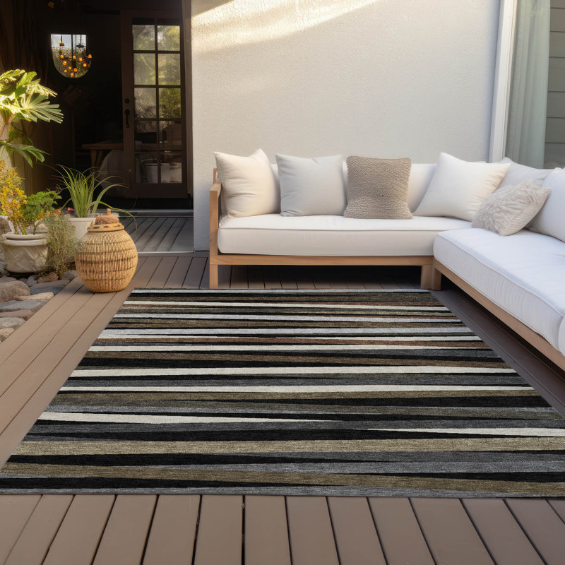 Liora Black Washable Indoor-Outdoor Rug - , 10' x 14'
