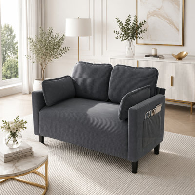 Soft Corduroy Loveseat with Side Storage, Sturdy Frame, High Rebound Sponge, and Easy Assembly for Modern Spaces