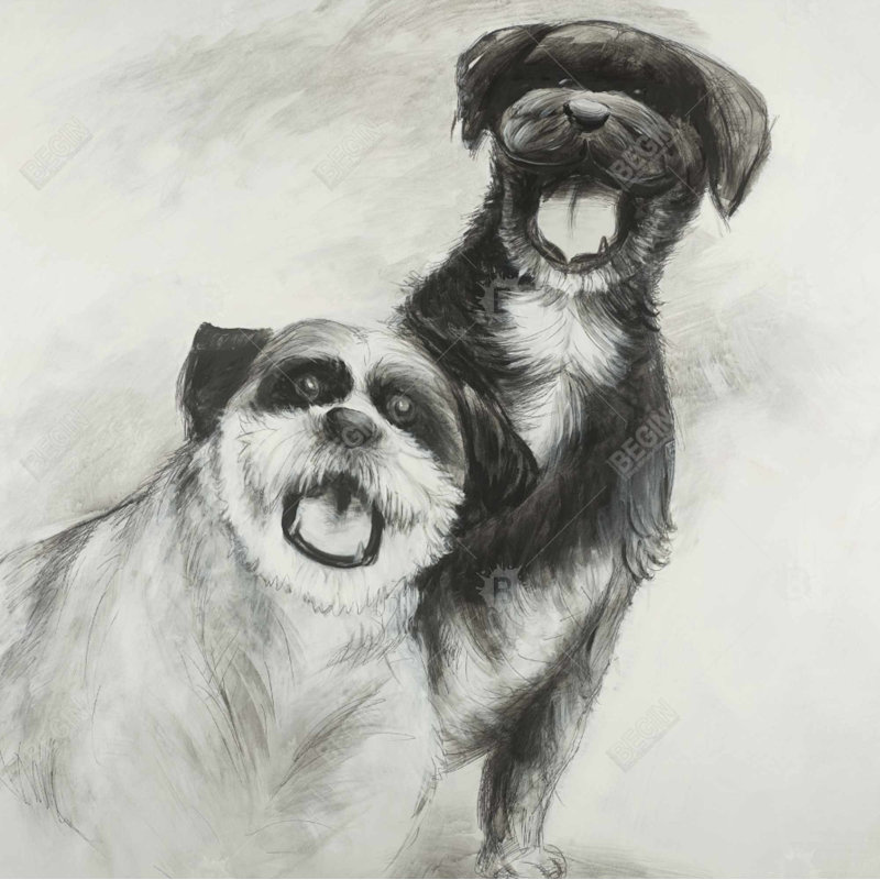 "Croquis de chiens heureux"