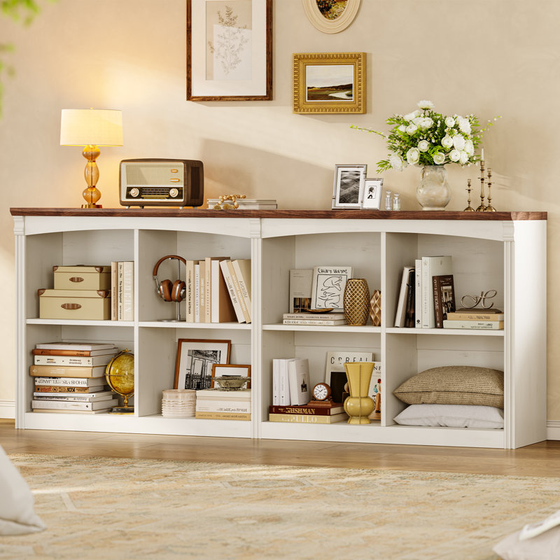 8 Cube Storage Organizer, Modern Bookcase Open Shelf For Living Room, Home Office, Walnut+white