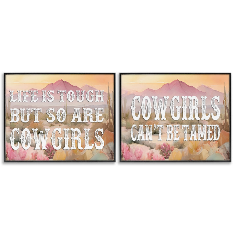  "Tough Cowgirls", ensemble de 2 estampes numériques avec lettres et lignes, H 11 po x l 14 po, Giclée encadrée noir minuit