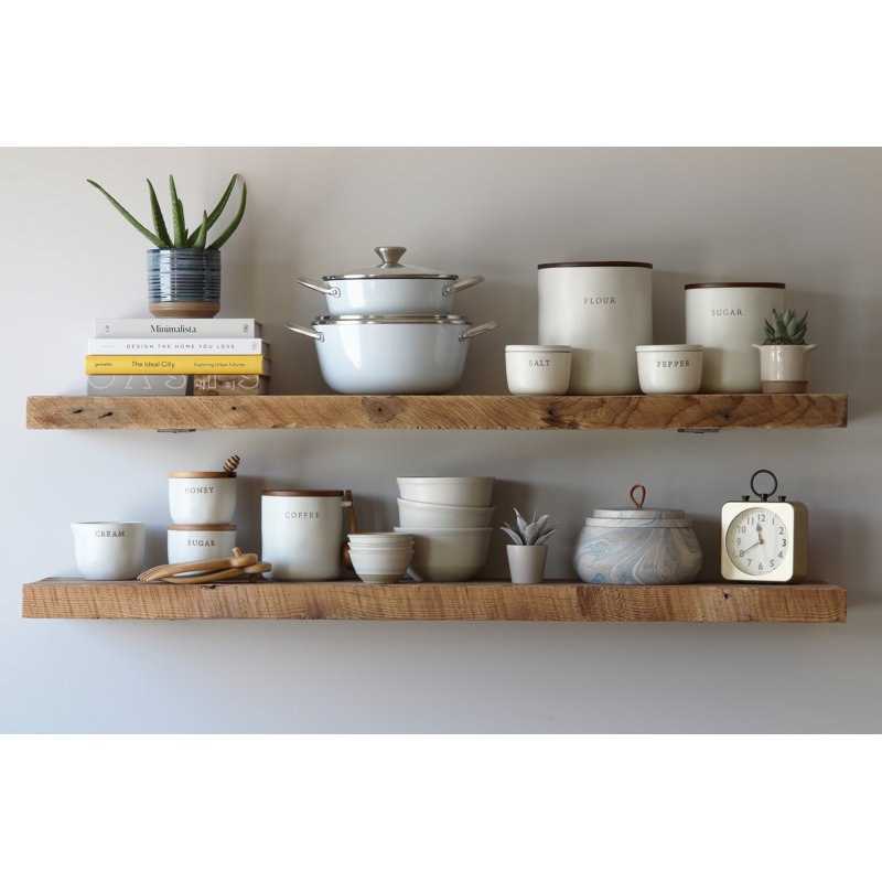 Buckelew 2 Piece Reclaimed Barn Wood Floating Shelf, Natural, 48”W x 2” H x 11” D