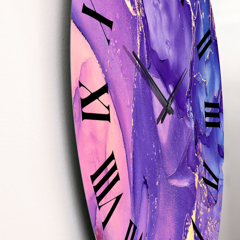 Horloge murale moderne mauve et fuchsia liquide - art moderne, Grand
