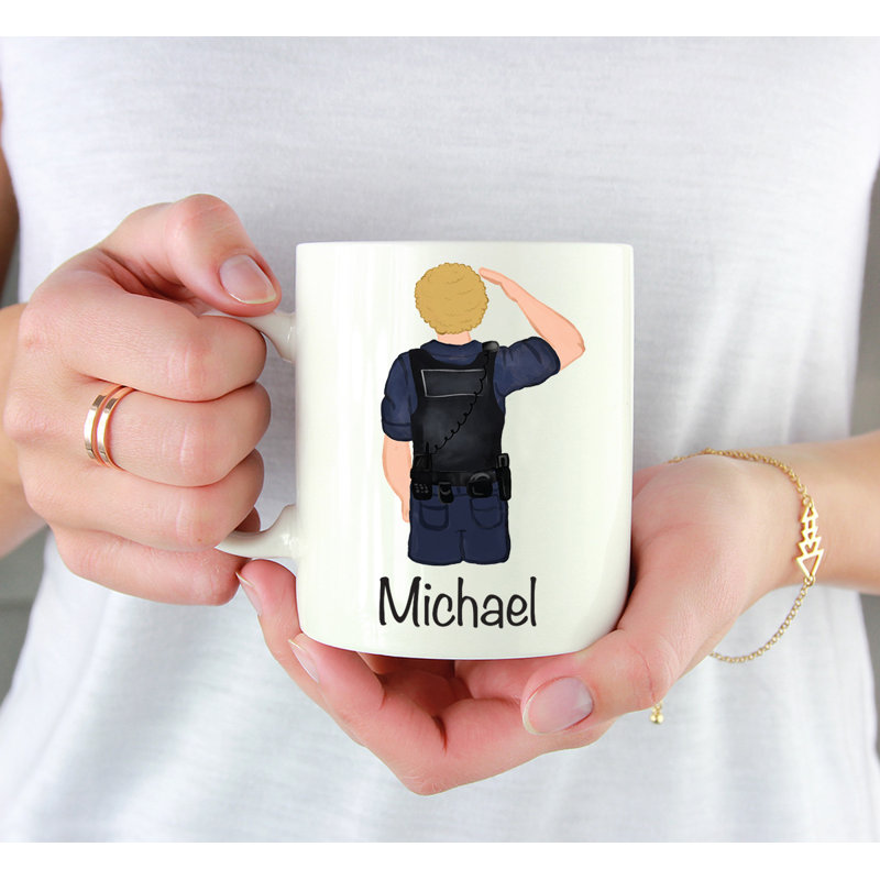 Tasse à café personnalisée, Blanc / jaune, homme, agent de police 16, Oui