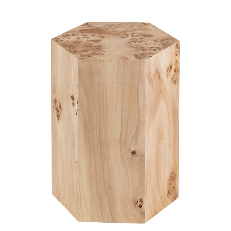 Hexagon Burlwood Side Table, Beige